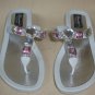 Grandco White Sandals Waterproof Thong BLING Silver Tone Jeweled  Size US 6 NEW