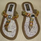 Grandco Sandals Beach Pool Thong BLING Gold Tone Jeweled Flip Flop Size 10 NEW