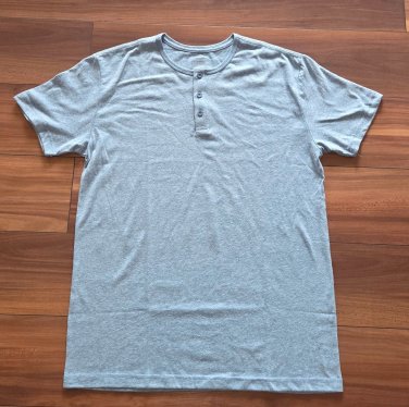 True Classic Henley T-Shirt Heather Indigo Short Sleeve Button Neck Tee Med New.