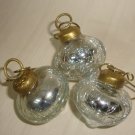Silver Cracked Glass Ornaments Small 1 1/2" Long Lot of 3 with Hook