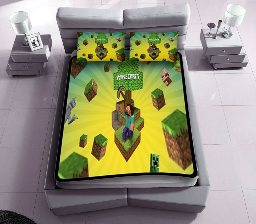 minecraft fleece blanket with 2pcs pillow case SKU62710946,41479348(2)