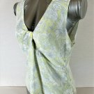 Gloria Vanderbilt women's 10 sleeveless yellow gray white KNOT FRONT top (H)
