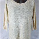 Ana Women's  Large  3/4 SLEEVE BEIGE GOLD SEQUINS HI LOW HEMLINE SWEATER (V)P