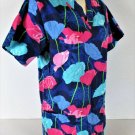 All heart women's Small S/S blue pink FLORAL print scrub top (C)