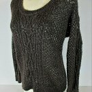 Apt 9 women's Medium L/S brown white CROCHET CABLE KNIT lightweight sweater (B7)