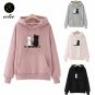 Women winter Pullover Sweatshirts Cat Hoodie Poleron Mujer pock Hoodies regular