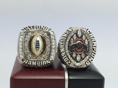 One Set 2PCS 2014 2015 Ohio State Buckeyes National Championship Ring 8-14 Size With wooden box