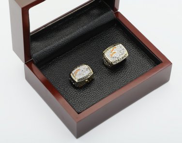 One Set 2PCS 1997 1998 Denver Broncos Championship Rings 10-13 Size with wooden case
