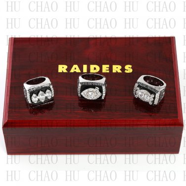 Team Logo wooden case One Set 3 PCS 1976 1980 1983 Oakland Raiders super bowl Rings 10-13 Size