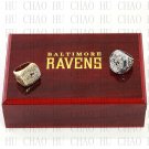 Team Logo wooden case 2 PCS one Set 2000 2012 Baltimore Ravens super bowl Ring 10-13 Size to choose