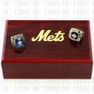 One Set 2 PCS 1969 1986 New York Mets MLB Championship Ring 10-13 Size Logo wooden box