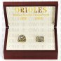 One Set 2 PCS 1970 1983 BALTIMORE ORIOLES MLB Championship Ring 10-13 Size with Logo wooden box