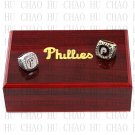 One Set 2 PCS 1980 2008 Philadelphia Phillies MLB Championship Ring 10-13 Size with Logo wooden box