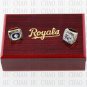 One Set 2 PCS 1985 2015 Kansas City Royals MLB Championship Ring 10-13 Size with Logo wooden box