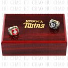 One Set 2 PCS 1987 1991 MINNESOTA TWINS MLB Championship Ring 10-13 Size with Logo wooden box