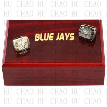 One Set 2 PCS 1992 1993 TORONTO BLUE JAYS MLB Championship Ring 10-13 Size with Logo wooden box