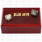 One Set 2 PCS 1992 1993 TORONTO BLUE JAYS MLB Championship Ring 10-13 Size with Logo wooden box