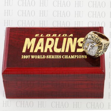 1997 FLORIDA MARLINS MLB Championship Ring 10-13 Size with Logo wooden box