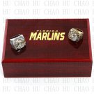 One Set 2 PCS 1997 2003 FLORIDA MARLINS MLB Championship Ring 10-13 Size with Logo wooden box