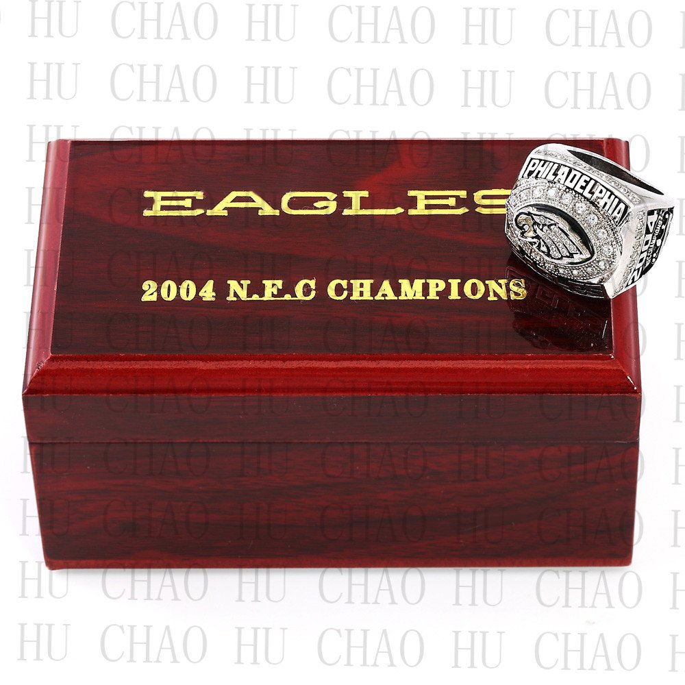 2004 PHILADELPHIA EAGLES NFC Football world Championship Ring 10-13 Size with Logo wooden box