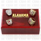 SET 4PCS 1992 2009 2011 2012 Alabama Crimson Tide NCAA Championship Rings 10-13S + Logo wooden box