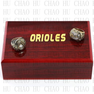2PCS Sets 1970 1983 BALTIMORE ORIOLES MLB Championship Ring 10-13 Size with Logo wooden box