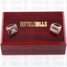 2PCS Sets 1991 1993 Buffalo Bills AFC Football world Championship Ring 10-13S+ Logo wooden box