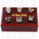 6pcs Set 1974 1975 1978 1979 2005 2008 Pittsburgh Steelers Football Rings 10-13S+ Logo wooden box
