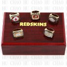 5PCS Sets 1972 1982 1983 1987 1991 Washington Redskins Football Rings 10-13S+ Logo wooden box