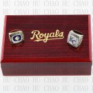 2PCS Sets 1985 2015 Kansas City Royals MLB Championship Ring 10-13 Size with Logo wooden box