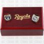 2PCS Sets 1985 2015 Kansas City Royals MLB Championship Ring 10-13 Size with Logo wooden box
