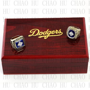 2PCS Sets 1981 1988 LOS ANGELES DODGERS MLB Championship Ring 10-13 Size with Logo wooden box