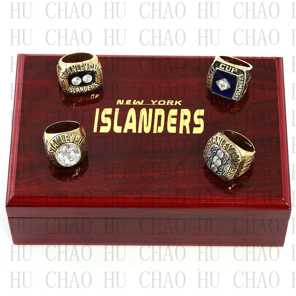 Set 4 PCS 1980 1981 1982 1983 New York Islanders NHL Hockey Ring 10-13S +Logo wooden box