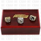 Set 3 pcs 1991 1992 2009 Pittsburgh Penguins NHL Hockey Championship Ring 10-13S+Logo wooden box