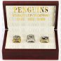 Set 3 pcs 1991 1992 2009 Pittsburgh Penguins NHL Hockey Championship Ring 10-13S+Logo wooden box