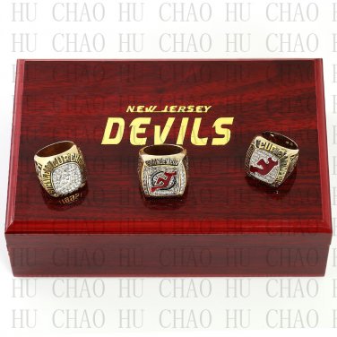 3PCS Sets 1995 2000 2003 New Jersey Devils NHL Hockey Championship Ring 10-13s+Logo wooden box