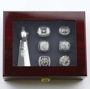 Set 6PCS Pittsburgh Steelers Super bowl championship ring and Trophy Silver with  case&iuml;&frac14;�482&iuml;&frac14;�