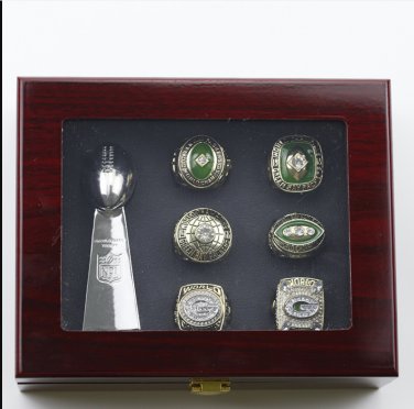 6PCS Set Green Bay Packers super bowl championship rings and Trophy with  case&iuml;&frac14;�507&iuml;&frac14;�