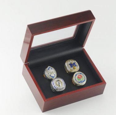 Set 4PCS 2024 Michigan Wolverines NCAA Championship Ring 11S with wooden case
