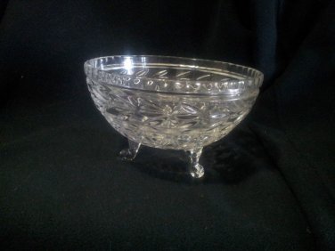Candy Bowl Crystal Cut Etched Glass Leaves and Stars  Vintage 1980 unknown unkno