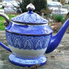 Bombay Co. Blue, White, & Silver "Tile" Pattern China Teapot or Coffee Server