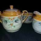 Japanese Lusterware Creamer and Lidded Sugar Bowl Hand Painted Takito