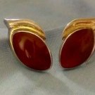 Vintage .925 Sterling Silver Polished Cabochon Red Spiniel Push Post Earrings
