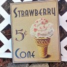 Strawberry Ice Cream Cone Shop Diner Retro Classic Cherry Wall Hanging Sign