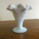 Fenton Small Trumpet Vase Hobnail Milk Glass w/Ruffled Rim 4" tall Mint