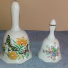 Two Porcelain Hand Bells One with Butterflies the other with Birds Excellent