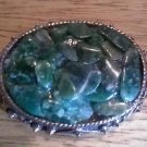 Vintage Artisan Crafted Brass with Green Stones Pin / Brooch