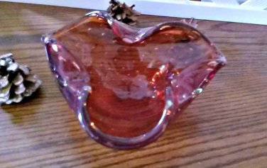 Ruby Red Mureno Art Glass Ashtray or Candy Dish Handblown