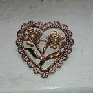 AVON VINTAGE TEXTURED OPEN WORK FAUX PEARL FLOWER HEART BROOCH SIGNED