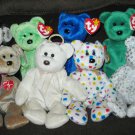 8 RETIRED BEANIE BABY BEARS: FORTUNE, KICKS, CLUBBY, ERIN,1999 SIG, HALO, TY 2K, THE BEGINNING